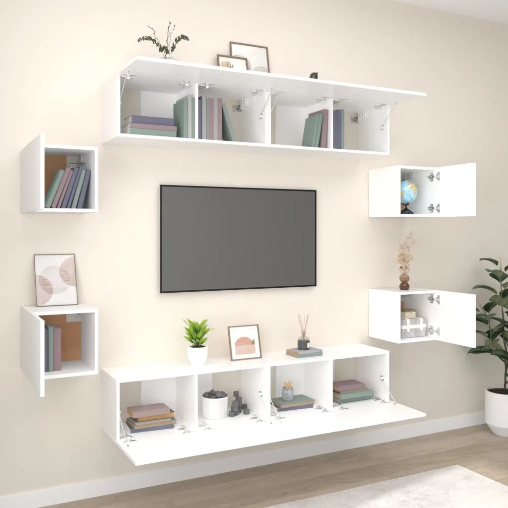 Set Mobili Porta TV 8pz Bianco in Legno Multistrato