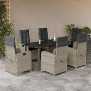 Set da Pranzo da Giardino 7 pz Cuscini Polyrattan Grigio Chiaro 3212425