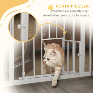 Cancelletto per Cani 74-80x104cm Regolabile Alto con Porta Piccola Bianco