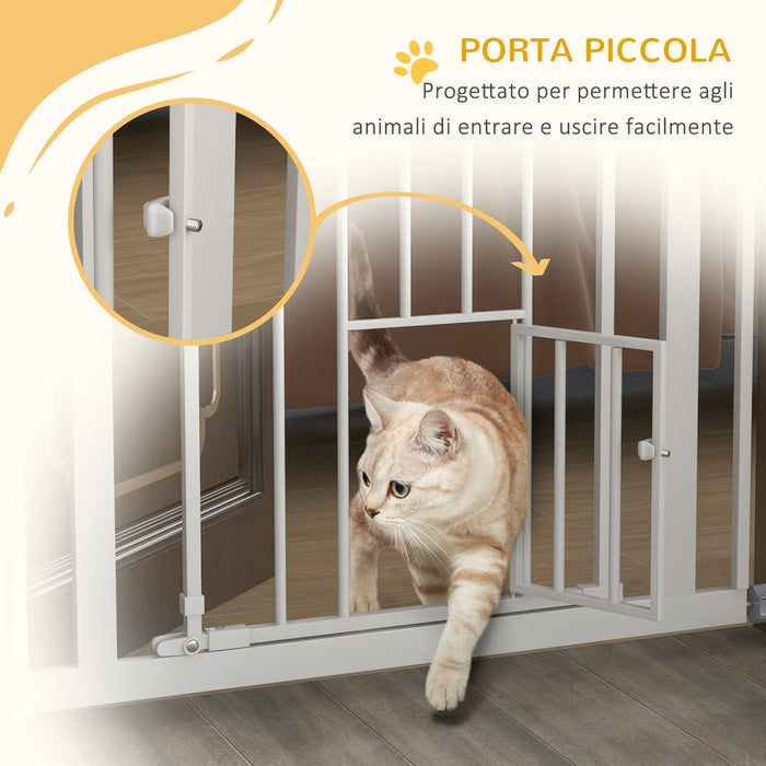 Cancelletto per Cani 74-80x104cm Regolabile Alto con Porta Piccola Bianco
