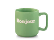 Tazza in Ceramica verde con Scritta "Bonjour"  Capacità 320 cc