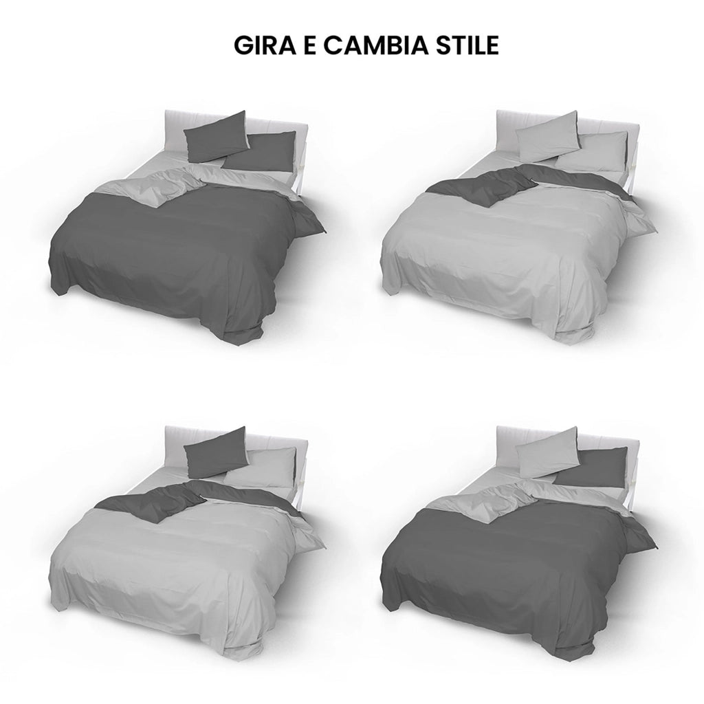 Copripiumino con Sacco e Federe Doubleface Grigio Chiaro/Fumo Singolo