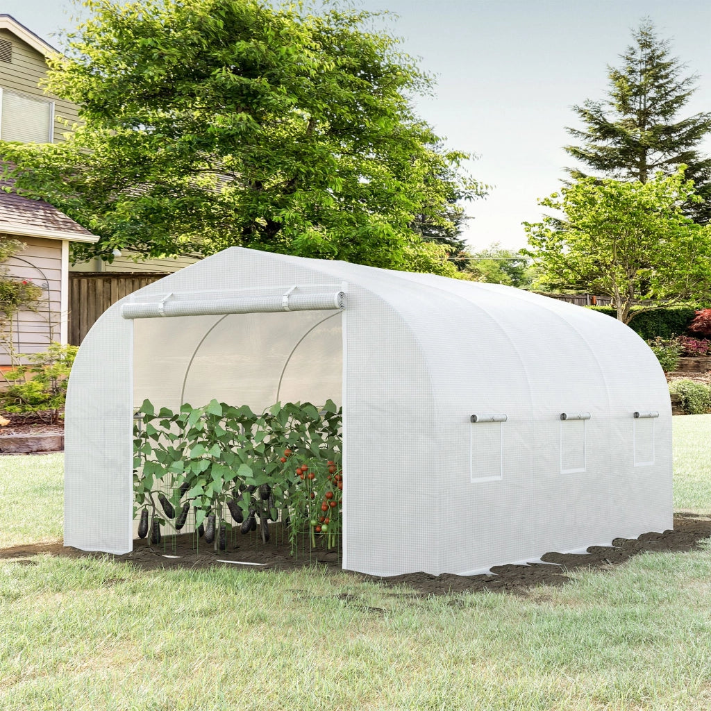 Serra da giardino tunnel ¨C zephmum ¨C Acero galvanizzato bache PE bianco 3.5x3x2 m