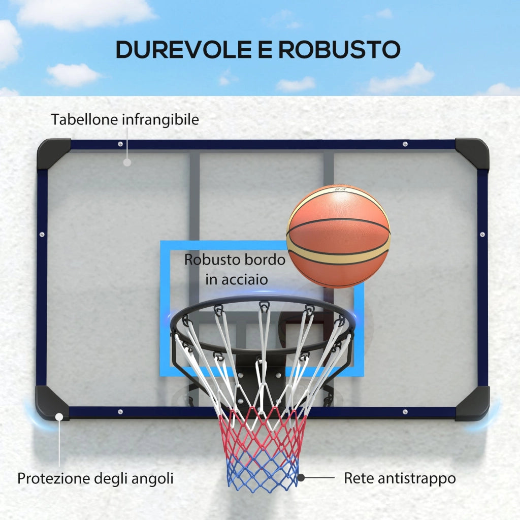 Canestro Basket da Esterno Tabellone Infrangibile da Muro 113x61x73 cm