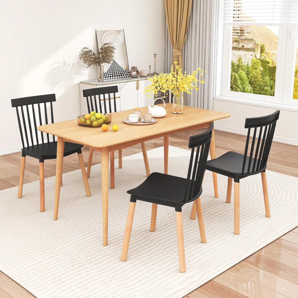 Set di 4 sedie da pranzo, sedia da cucina con schienale curvo e gambe in legno di faggio, portata fino a 150 kg, sedie per sala da pranzo, ristorante e caffetteria (nero)