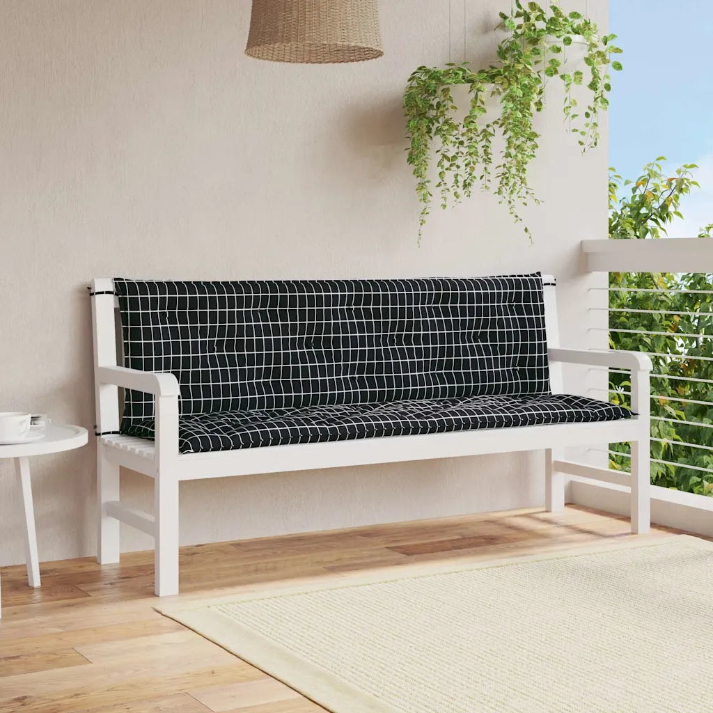 Cuscini Panca da Giardino 2pz a Quadri Nero 150x50x7 cm Tessutocod mxl 118264