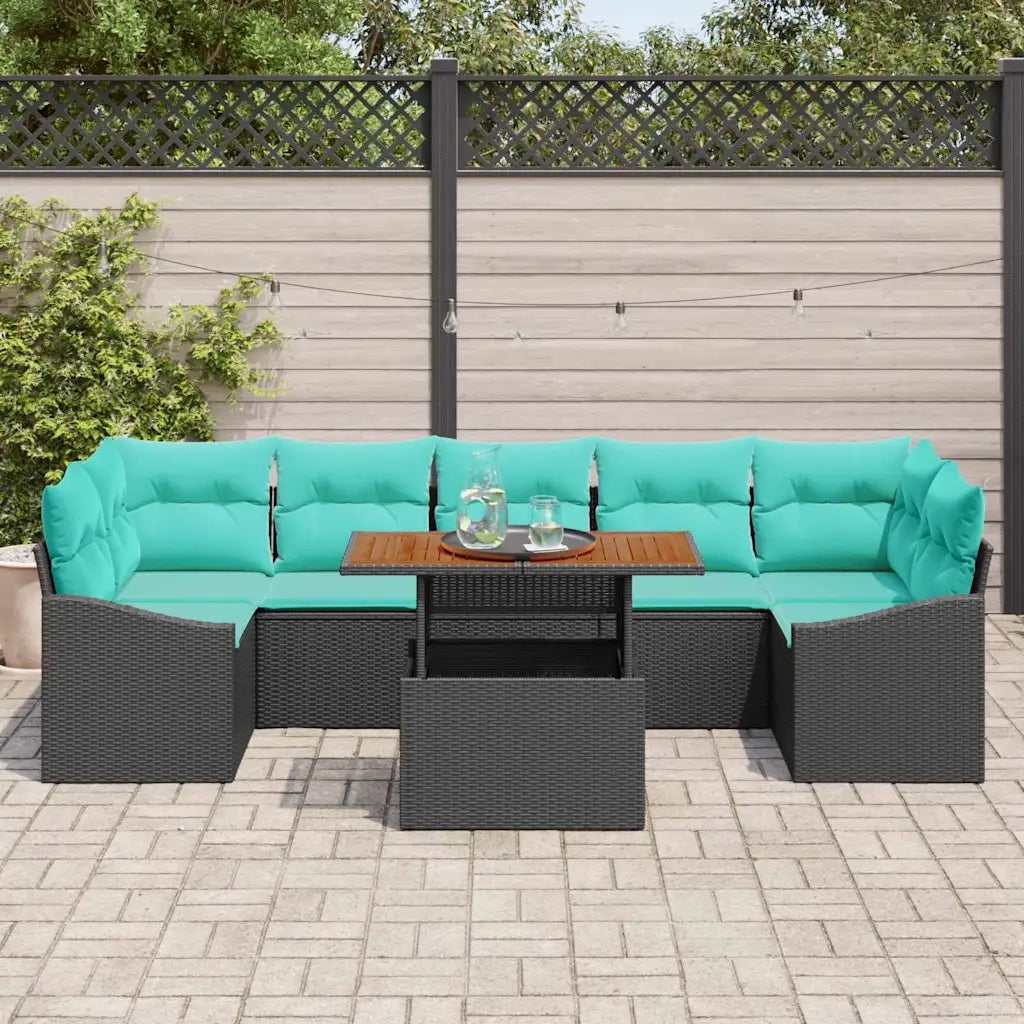 Set da Pranzo per Giardino con cuscino 8 pcs Nero e Teal 3349808