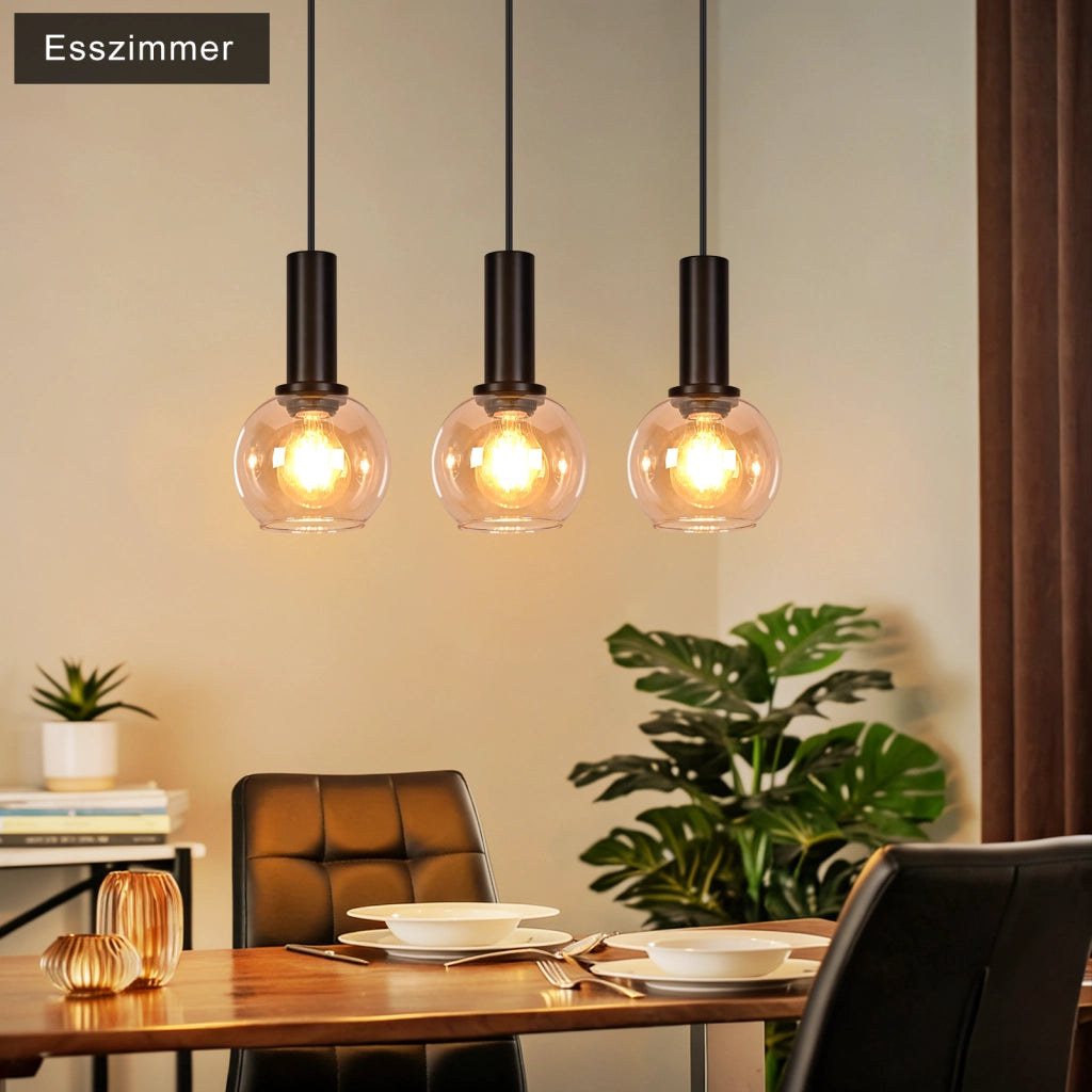 ZMH Lampada a Sospensione 3Luci Vintage in Vetro Oro Altezza Regolabile E27 per Sala da Pranzo Soggiorno Senza Lampadina