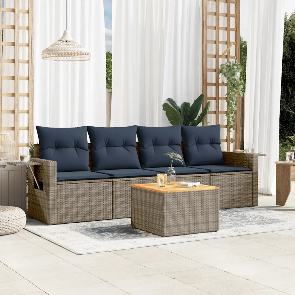 Salotto da Giardino-Set Divani da Giardino 5 pz con Cuscini Grigio in Polyrattan 245289