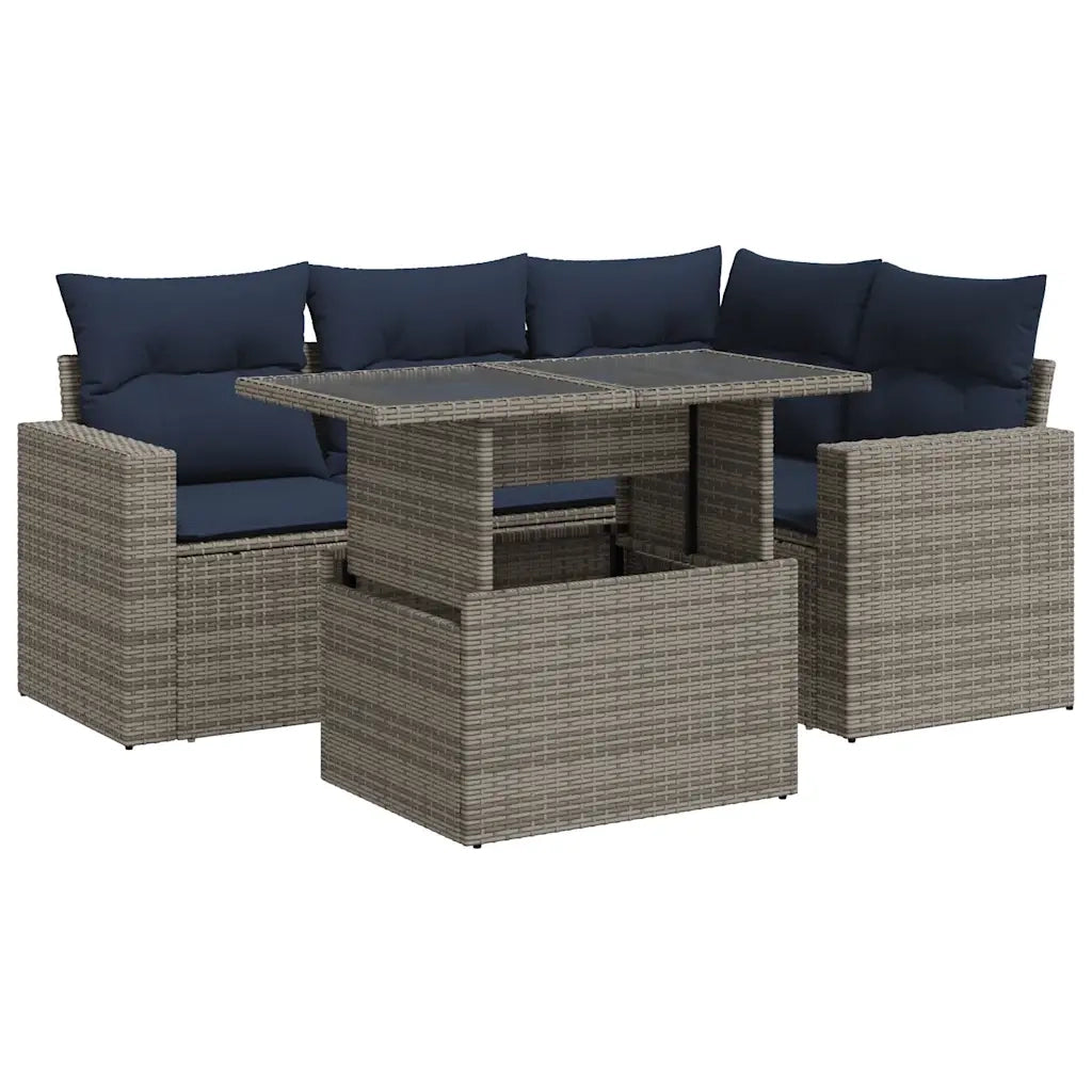 Set Divano Giardino 5 pz con Cuscini Grigio Polyrattan Acacia