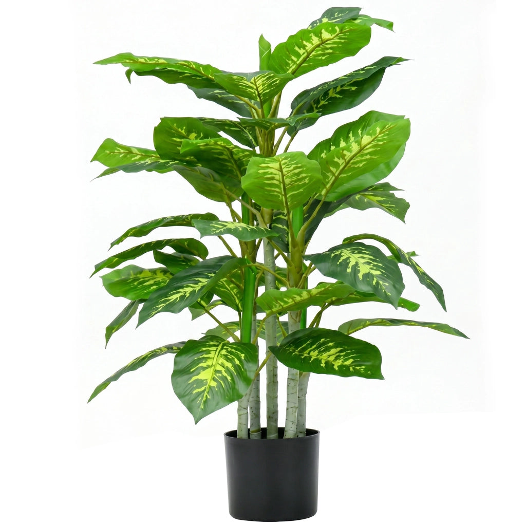 Pianta artificiale Dieffenbachia 95 cm con vaso in cemento verde per interno ed esterno decorativa e resistente