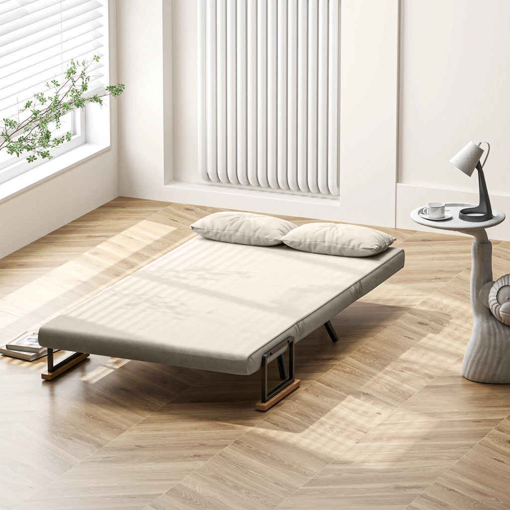 Divano Letto in Tessuto Velluto con Schienale Regolabile e Cuscini ¨C zephmum ¨C Bianco Crema 102x73x81 cm