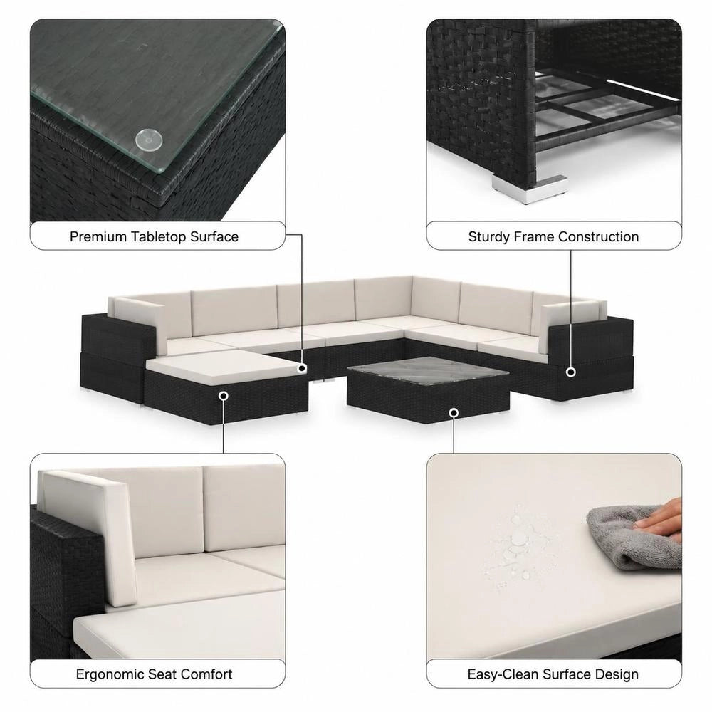 8-piece Garden Lounge Set With Cushions, Poly Rattan, Black