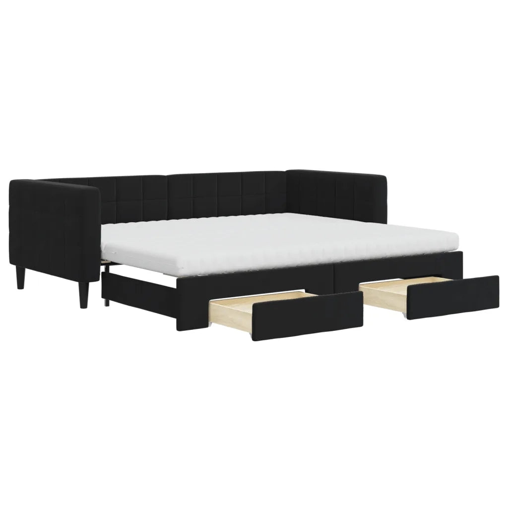 vidaXL Divano Letto Estraibile con Cassetti Nero 90x200 cm in Velluto