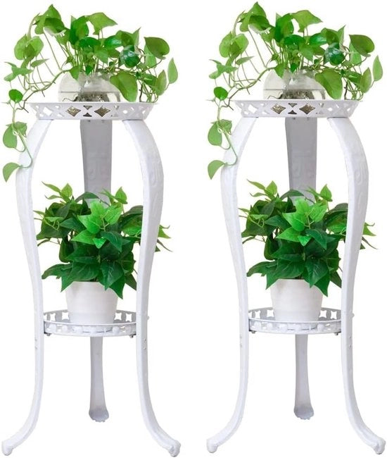 Stand per piante a 2 livelli per interni ed esterni, rete metallica per fiori per giardino e balcone, ideale per vasi e decorazione (set da 2)