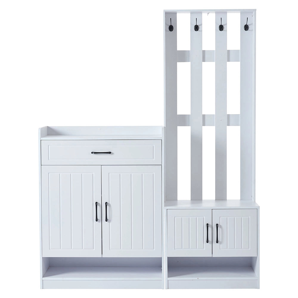 Vestiaire d'ingresso con pannello e armadietti scarpe - Xylo - 80x25x96,5 cm - Bianco - Set cambio scarpe, asciugatore