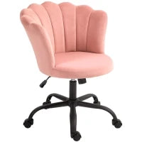 Sedia da Ufficio con Schienale a Petalo Senza Braccioli con Altezza Regolabile, Rivestimento in Velluto, Rosa