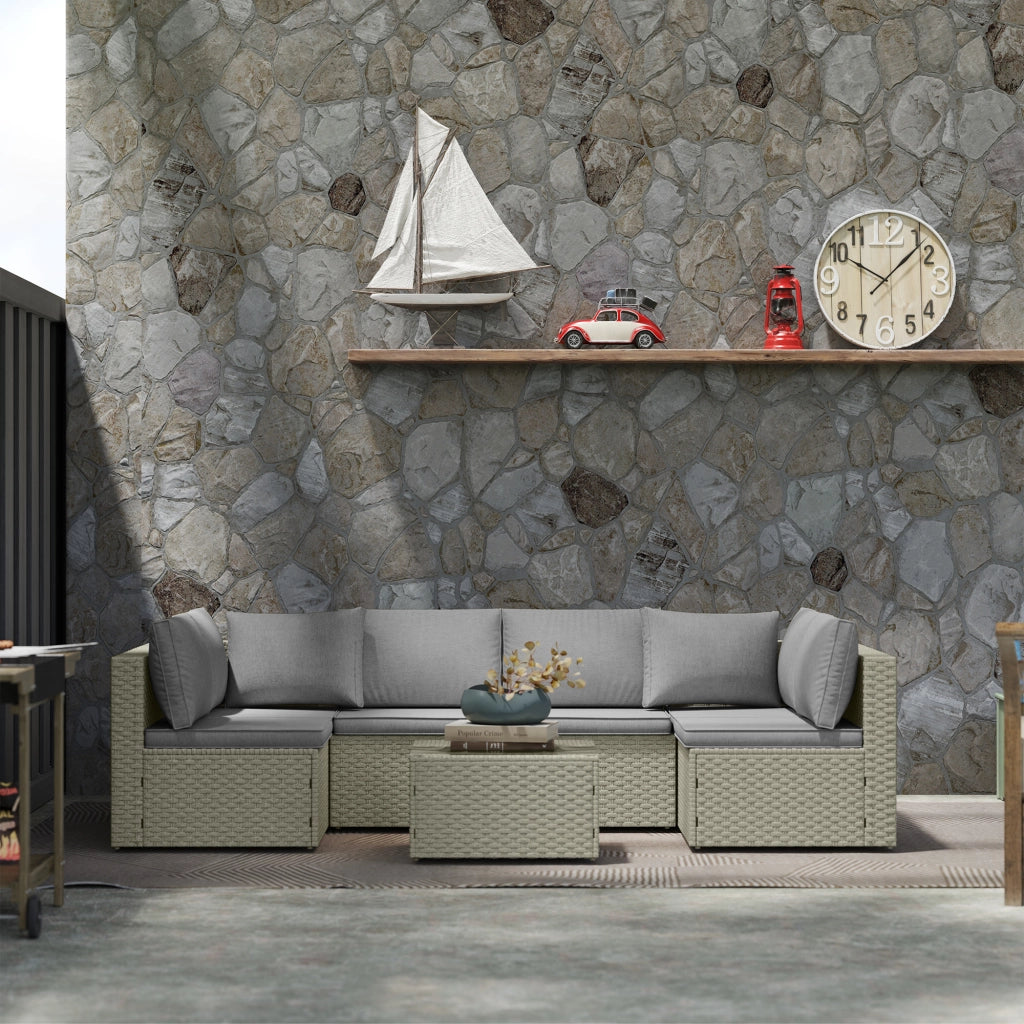 Set da giardino modulabile 6 persone ¨C zephmum ¨C polyrattan marrone con vetro