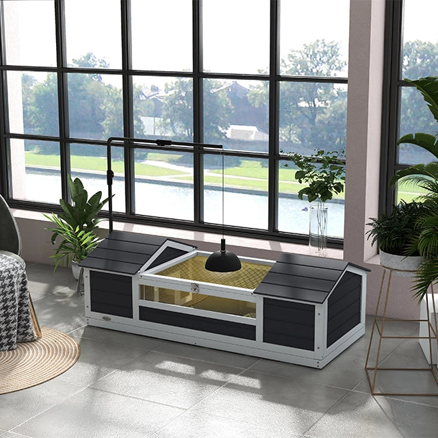 Recinto per tartarughe con 2 nicchie e supporto lampada regolabile in legno massello ¨C zephmum ¨C 120x56.5x43 cm grigio