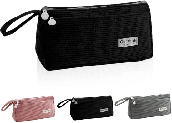 Etui estetico, corduroy per ragazze, ragazzi, adulti, etui, etui shaker, grande, portatile, etui per scuola, etui (nero)