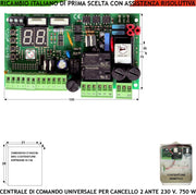 Centralina Comando Cancello 2 Ante 230 V Radio 433 MHz Tempi Funzione e Forza Gestione Singola Sensibilità Ostacolo Aliment. Accessori 24 V Lampeggi differenzi Compatibile Proteco Fac Came Univers