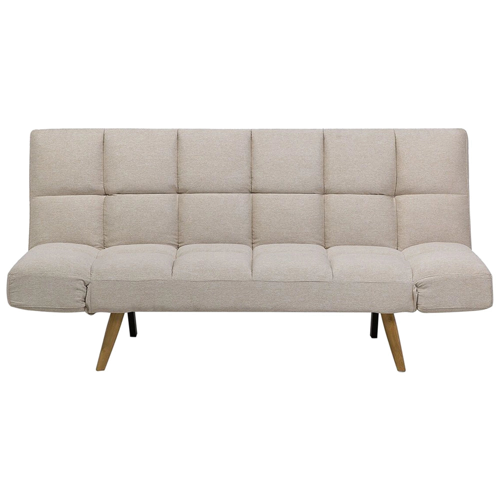 Divano letto Beige Tessuto Imbottito 3 Posti Schienale Reclinabile Quadrato Trapuntato