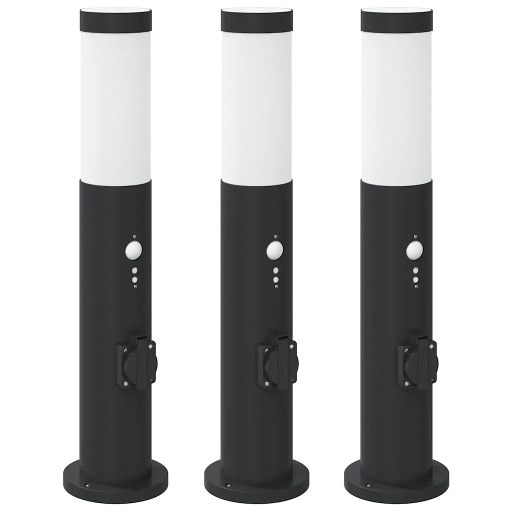 Lampioni a dissuasore con sensore e presa 3 pz 50 cm Acciaio Inox IP44 4006042
