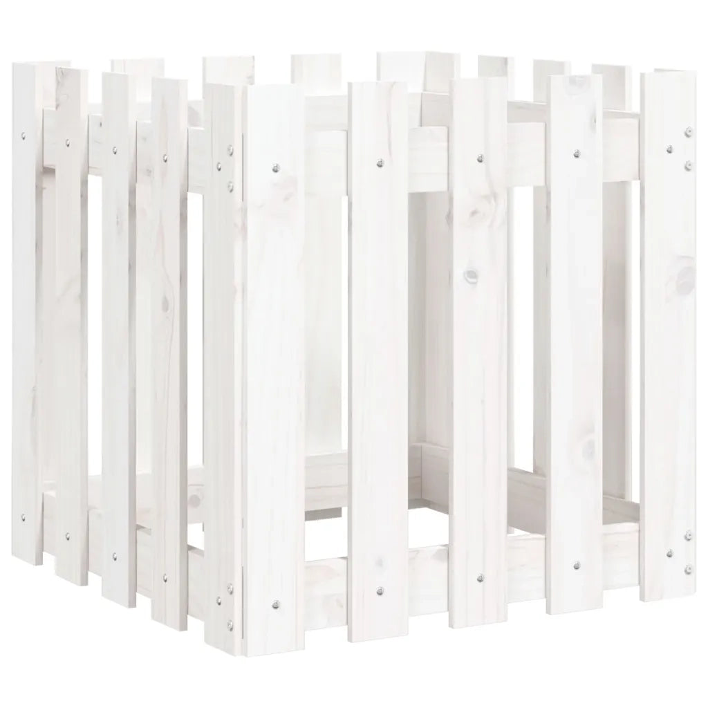 Fioriera | Cassetta per fiori | Vaso Giardino a Recinzione Bianco 50x50x50 cm Massello Pino