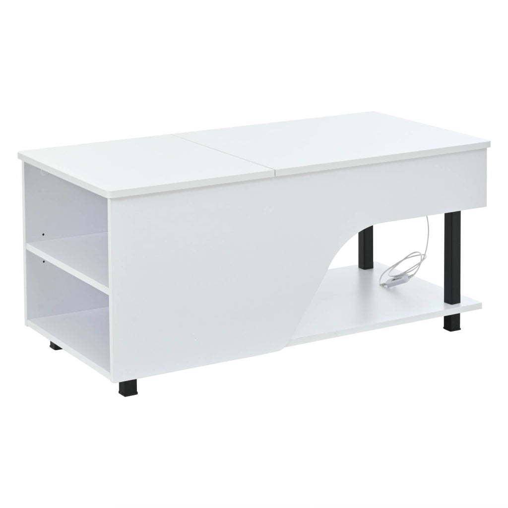 Tavolino lucido, illuminazione a LED, altezza regolabile, design traforato, 50 x 100 x 46 cm, bianco