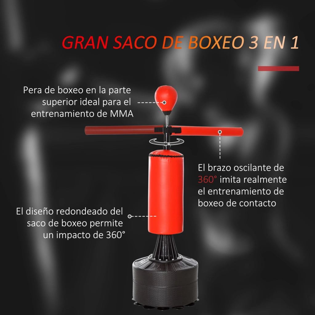 Sacco da boxe con base e palla di velocit¨¤ ¨C zephmum ¨C 88x48x155-205 cm Nero e Rosso