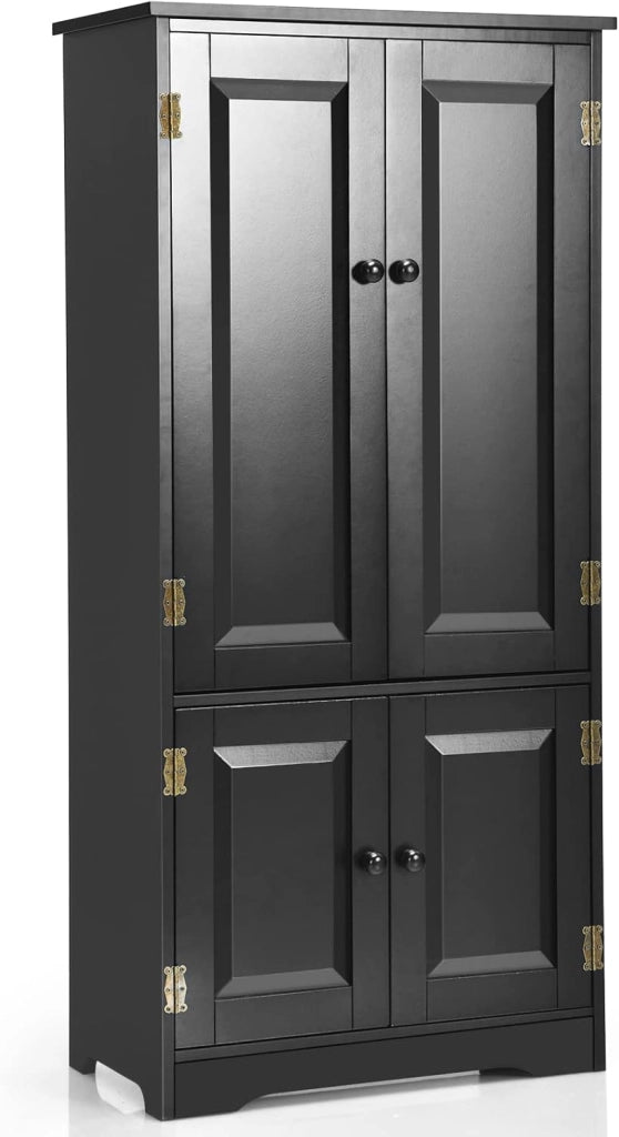 Mobile Multiuso, Armadio da Soggiorno, Credenza da Cucina in Legno, con 4 Ripiani, 59 x 32 x 123cm, Bianco e Nero (Bianco)