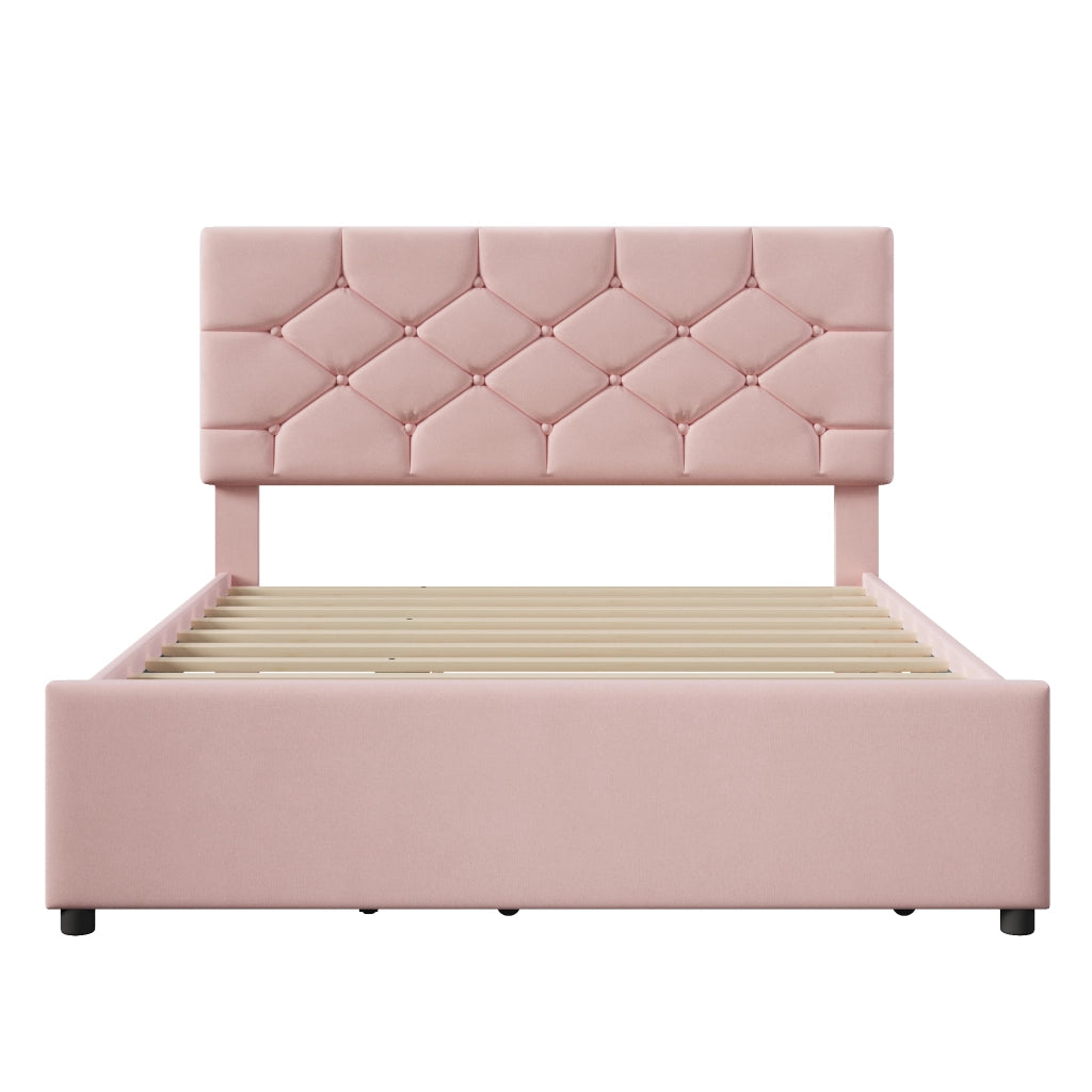 LETTO 140x200 cm in velluto rosa con letto estraibile