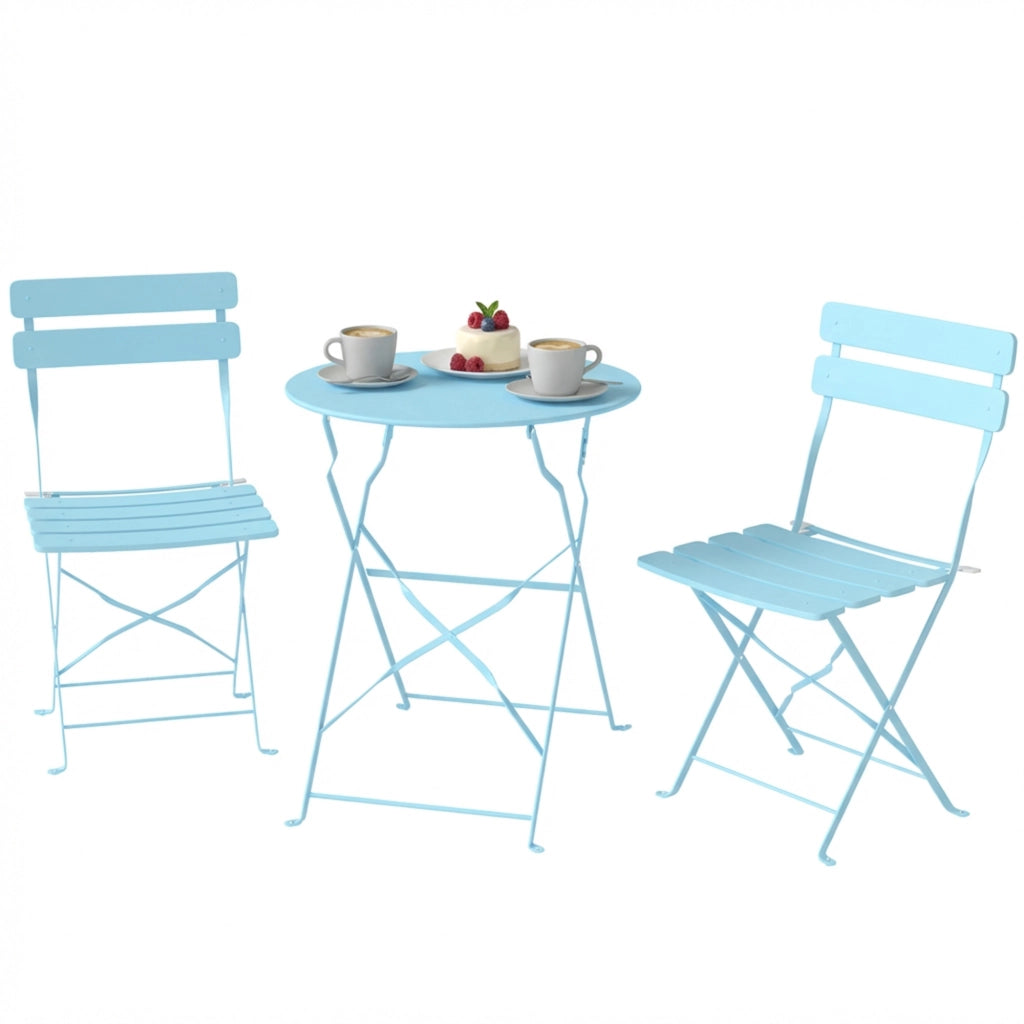 Set Bistrot da Giardino 3 Pezzi ¨C zephmum ¨C Tavolo e 2 Sedie Pieghevoli, Legno, Blu Chiaro