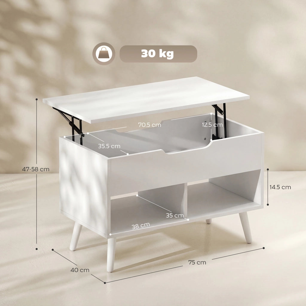 Tavolino da caff¨¨ con piano sollevabile ¨C zephmum ¨C Bianco 75x75x50 cm