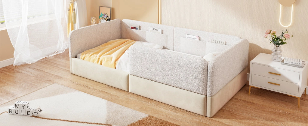 Letto imbottito con sponda 90x200 cm in MDF bianco e poliuretano