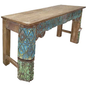 Consolle in legno con finitura artigianale marrone, 154x38x76h cm
