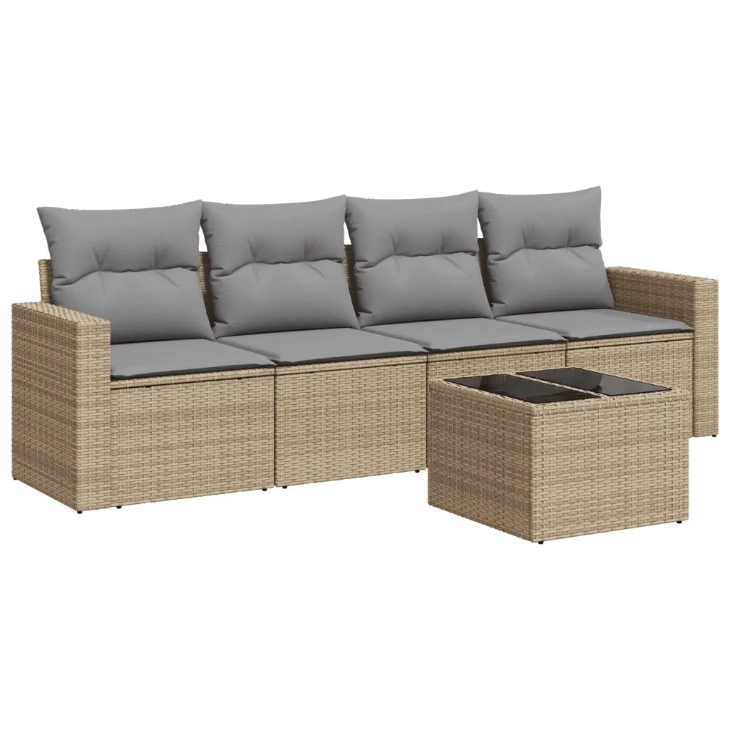 Set Divano da Giardino 5 pz con Cuscini Beige in Polyrattan 3251026