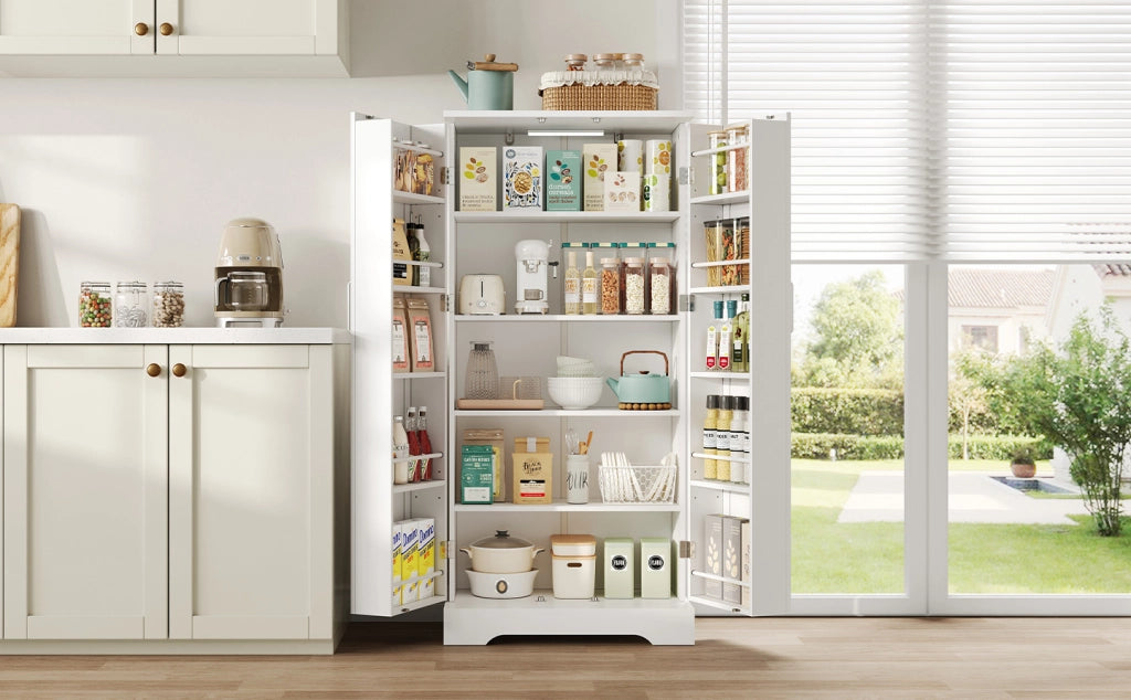 Mobile da cucina bianco 60×35×128 cm con luci LED sensore e ripiani regolabili