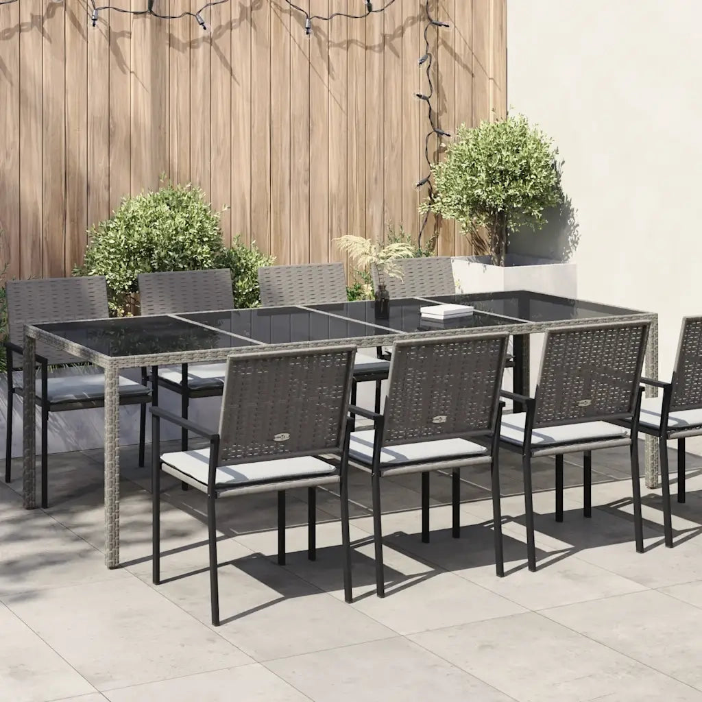 Tavolo Giardino Grigio 250x100x75cm Vetro Temperato Polyrattan 316727