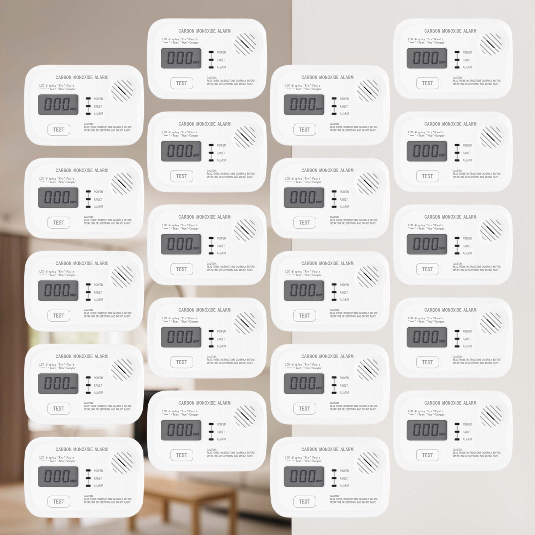 Set 20x Rilevatore monossido di carbonio con display 120 x 74 x 31 mm, allarme CO con batterie sostituibili incluse