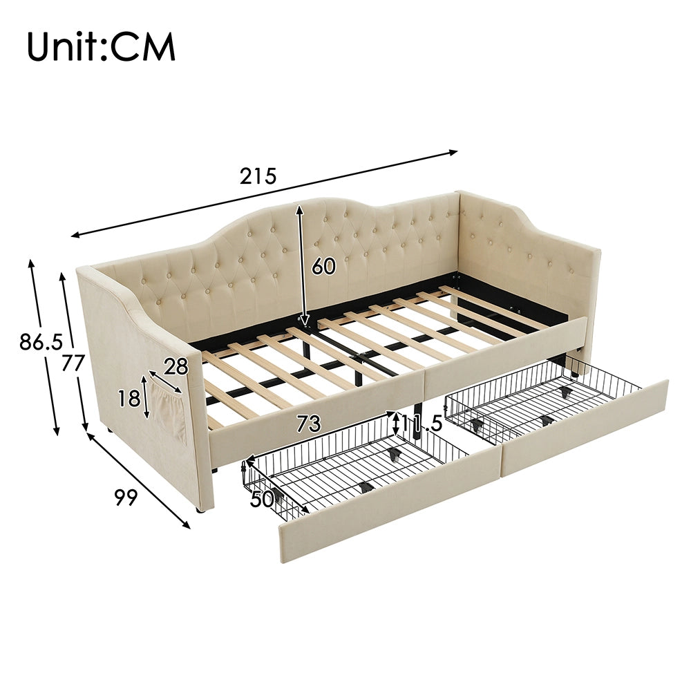 Letto con cassetti divano letto Xylo - 90x200 cm - Beige - USB Type C