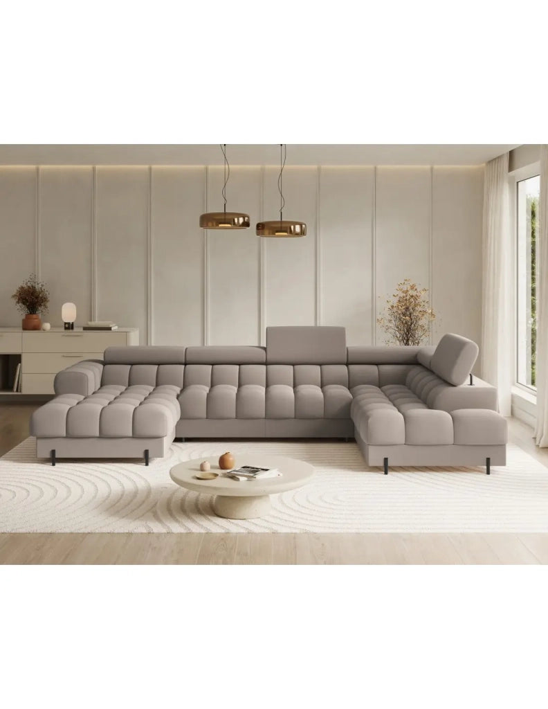 Divano panoramico convertibile Beige angolo destro FERARIA 358x93x202cm