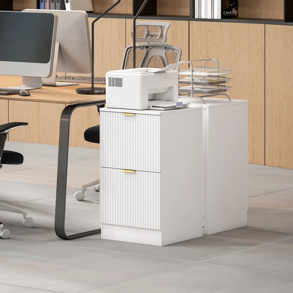 Cassettiera Ufficio 2 Cassetti Scanalati ¨C Xylo ¨C Bianco 40x40x71 cm