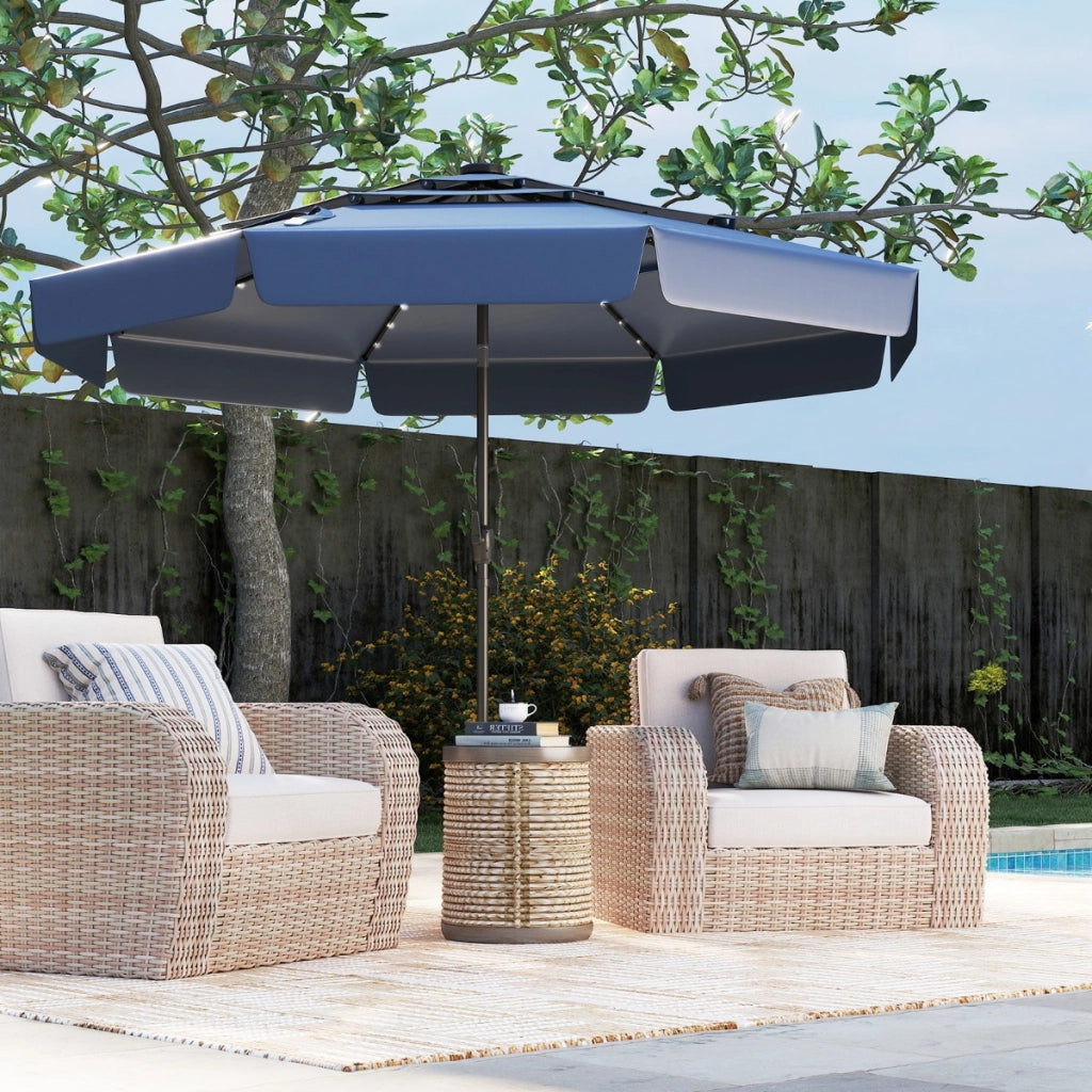3 m ombrellone da patio solare con 32 luci LED, Tettuccio ventilato a 3 livelli con balze regolazione inclinazione Navy-Ombrelloni