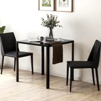 Tavolo da pranzo per 4 persone, con piano in vetro temperato e piedi in acciaio, 75x75x75 cm, nero