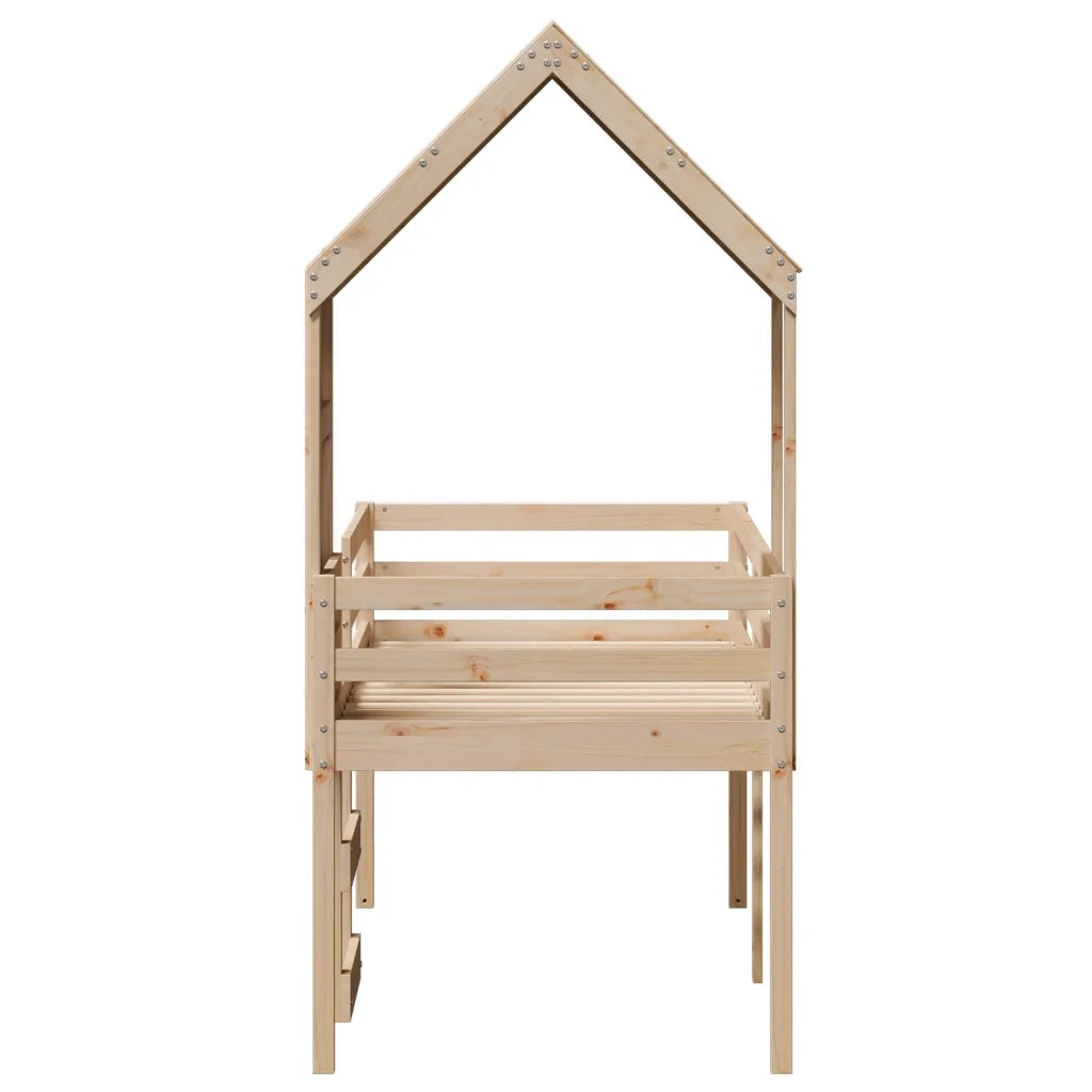 Letto a Soppalco con Tetto 90x190 cm Legno Massello di Pino