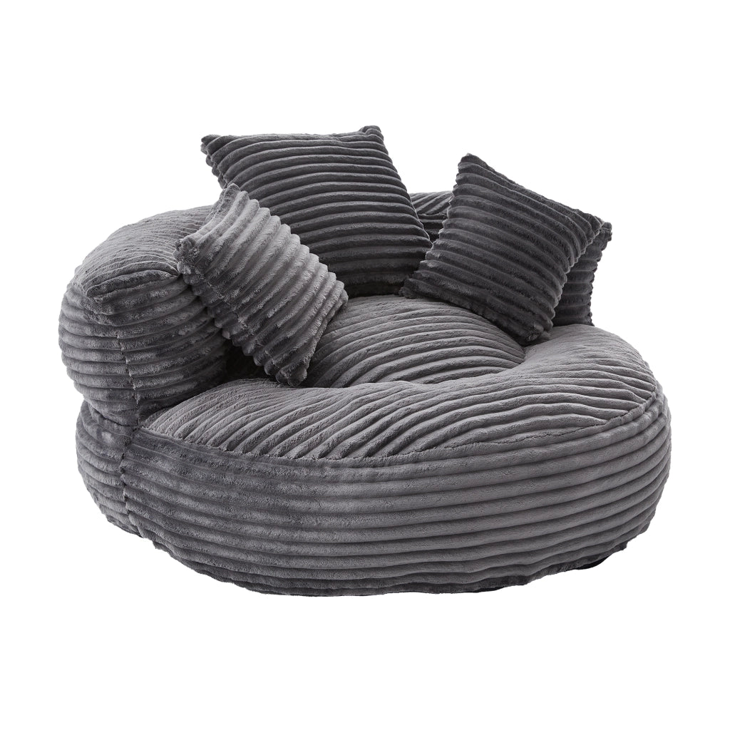 Poltrona Pouf Con Schienale Alto E Braccioli; 3 Cuscini; Seduta Ampia Comfort Lounge; in Velluto A Coste Grigio Scuro