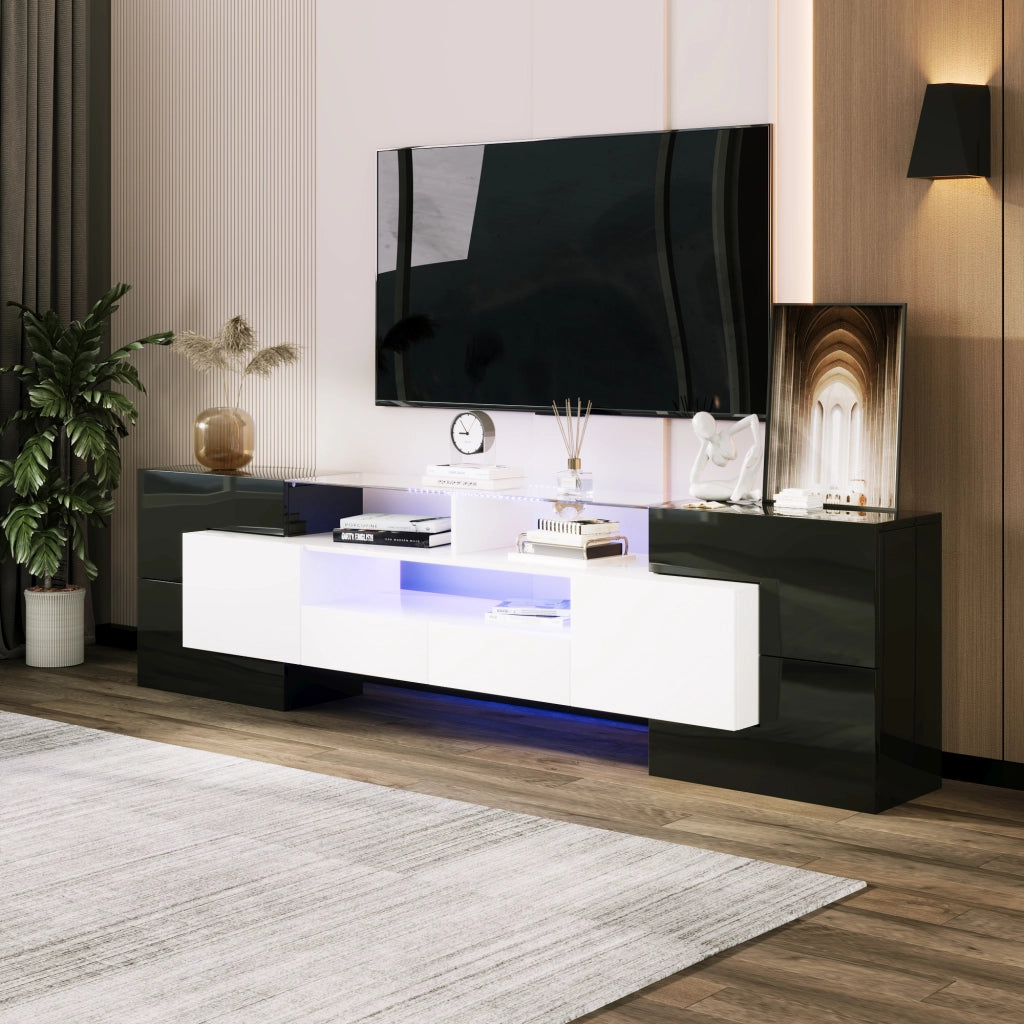 OKWISH Mobile TV con 4 Ante, 2 Cassetti e 3 Vani, LED, Finitura Lucida, per Soggiorno, MDF, 200 x 35 x 60 cm