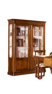 Vetrina 2 porte in legno con intarsio a capitello tinta noce l.148 p.50 h.205 - Mobili 2G