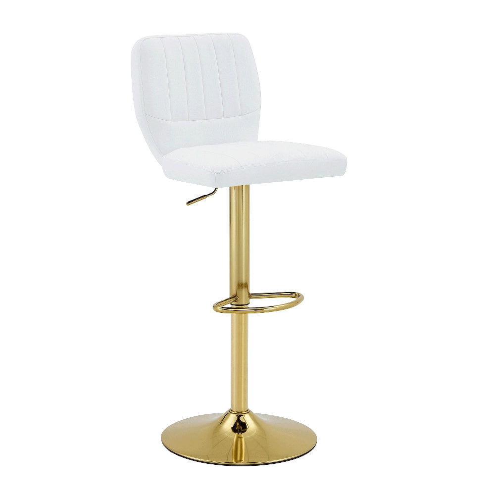 Sgabello da Bar Regolabile ¨C MINIMAL ¨C Similpelle Bianco Oro, Schienale, Girevole 360¡ã